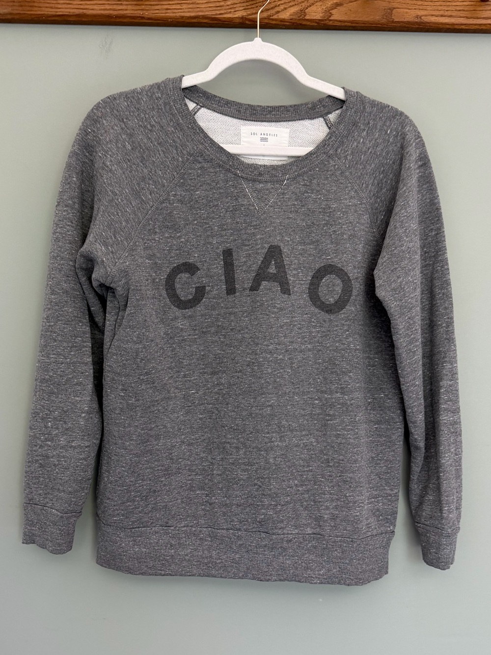 Anthropologie x Sol Angeles "Ciao" Heathered Gray Crew Neck Sweatshirt